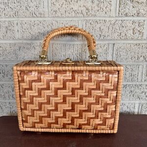 Vintage 1960s Handbag Vinyl Straw with strips | Basket purse | Woven Purse